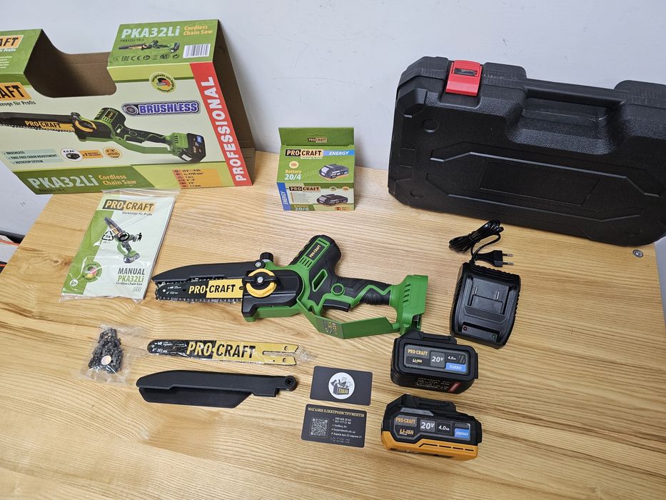 4.0Ah акб 2шт Мини Пила Procraft +2шины 2цепи Кейс Смазка цепи Бесщет.