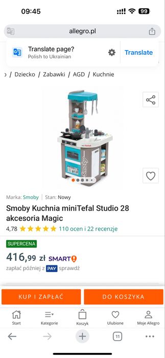 Smoby Kuchnia miniTefal Studio 28 akcesoria Magic