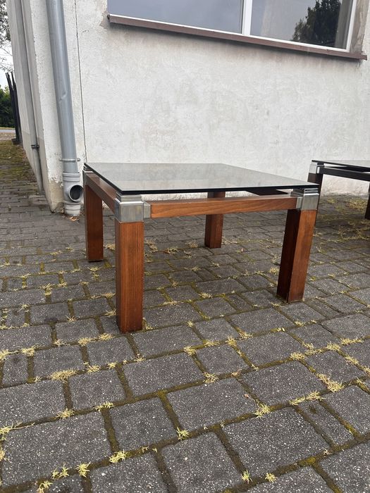 Stolik kawowy ze szklanym blatem mid century w stylu Pierre Vandel