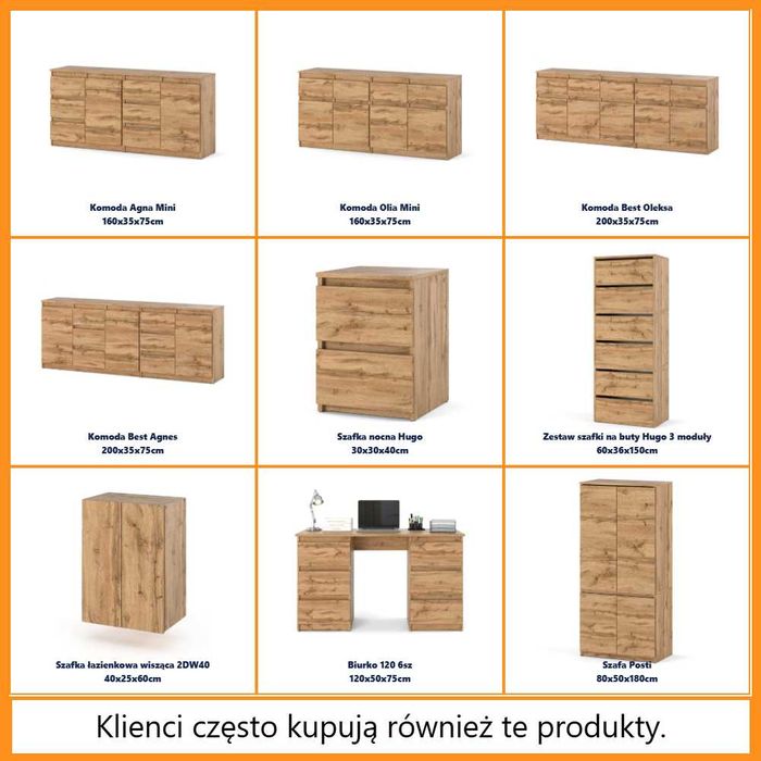 Duża Komoda Modułowa Hugo 180cm Nowoczesna Szafka 12 Szuflad Drewniana