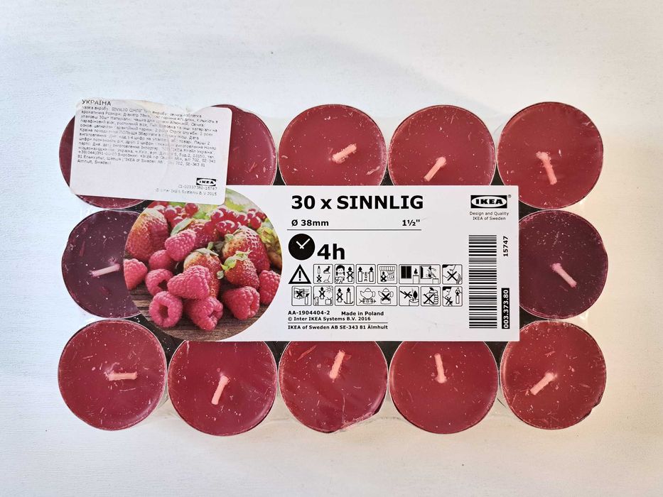 Ароматизовані свічки-таблетки IKEA Sinnglig (Сінліг) Ягідні 30 штук