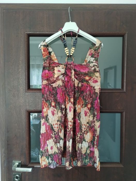 Fajna vintage bluzka letnia wiązana na szyi M