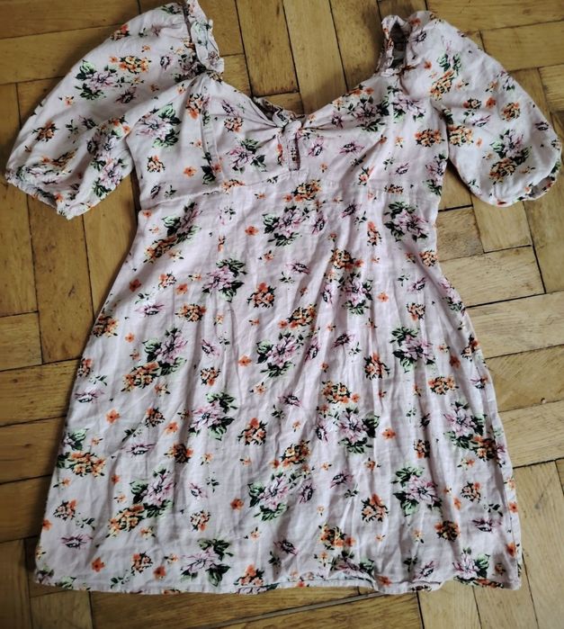 Платье лен с рукавами фонарик лиф на завязках XL-XXL