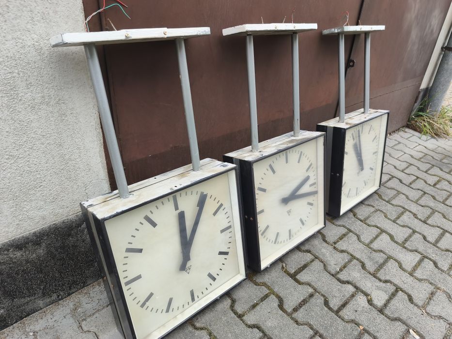 Zegar dworcowy kolejowy Pragotron obustronny, oryginał retro, UNIKAT!