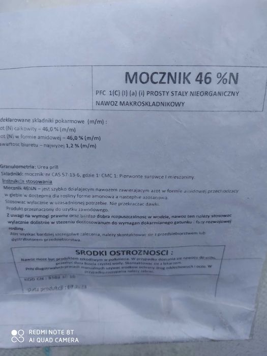 Mocznik 46 % azotu Cena brutto zagraniczny, Polski Pulrea z in lub bez