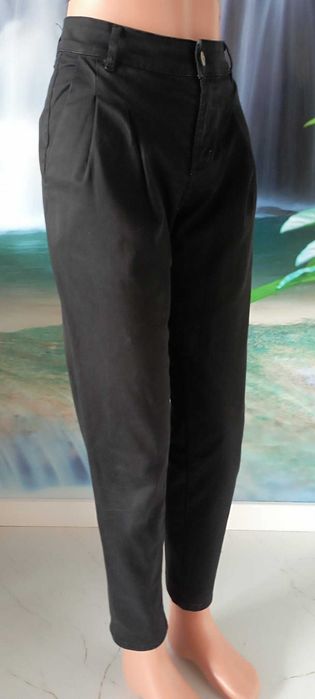 Spodnie czarne r. 38 (M), Mom Fit, wysoki stan, chinosy