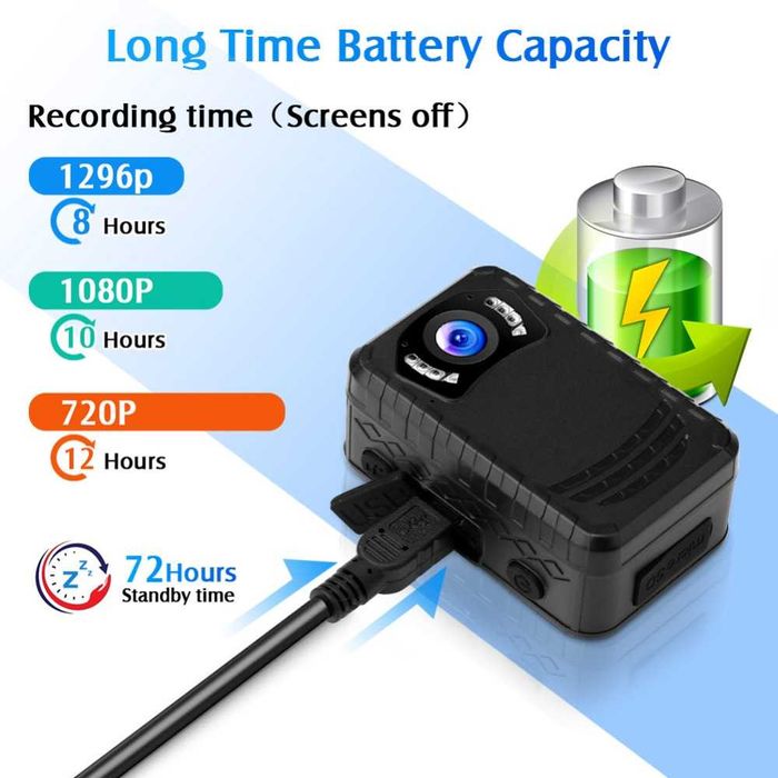 Боді камера BOBLOV N9, Натільна камера Full HD 1296P, Відеореєстратор