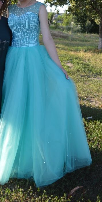 Выпускное вечернее платье, пышное бирюзовое