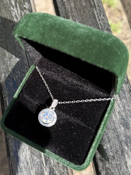Новое колье с 1 ct бриллиантом муассанитом серебрянное