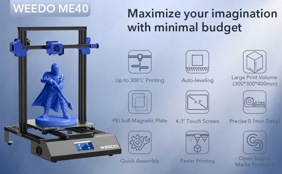 Impressora 3D WEEDO ME40 (Impressão 300x300x400mm)