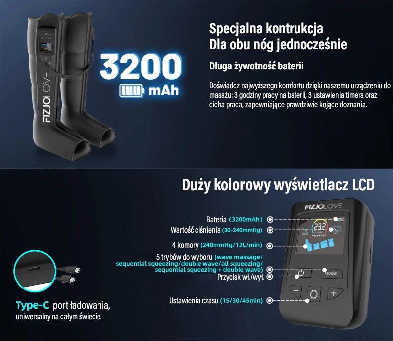 Drenaż Limfatyczny Urządzenie Uciskowe Masażer Nóg FIZJOLOVE  M