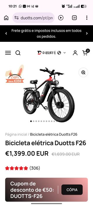 Duotts F26 E-Bike - Dual Motor 1500W (750Wx2) - Fat Bike Poderosa