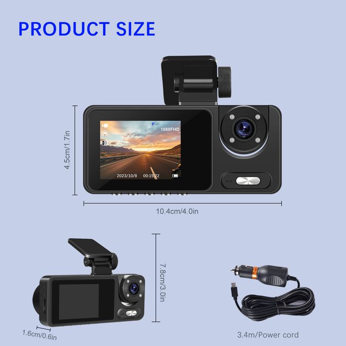 Câmara automotiva HD DashCam Lente dupla gravação WI-FI Novo
