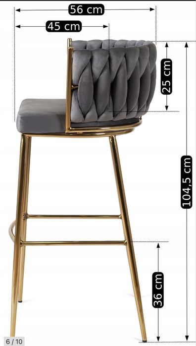 Хокер Барний стілець зі спинкою Плетені Золоті Ноги Велюровий Сірий