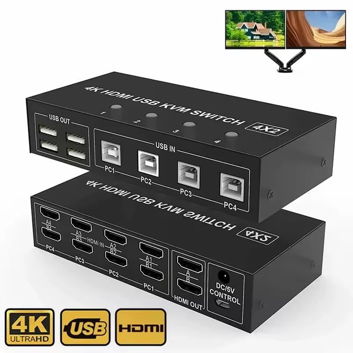 Przełącznik HDMI KVM Dual Monitor 4X2, BolAAzuL 4K 60Hz HDMI 2.0 KVM