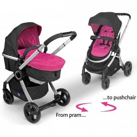 Коляска-трансформер 2 в 1 Chicco Urban Cherry (рожева з чорним), з аксесуарами