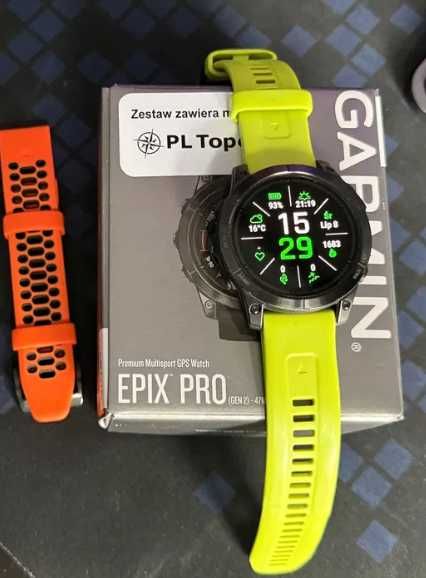 Smartwatch Garmin Epix Pro 2 47mm + mapy PL Topo + paski