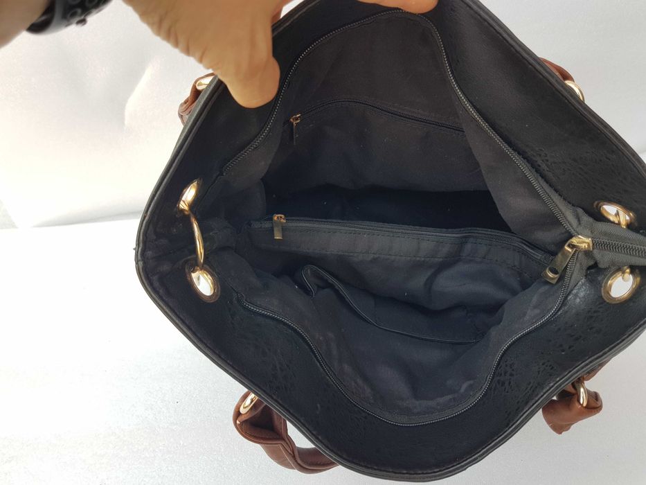 mala em couro de senhora cor preta e castanho