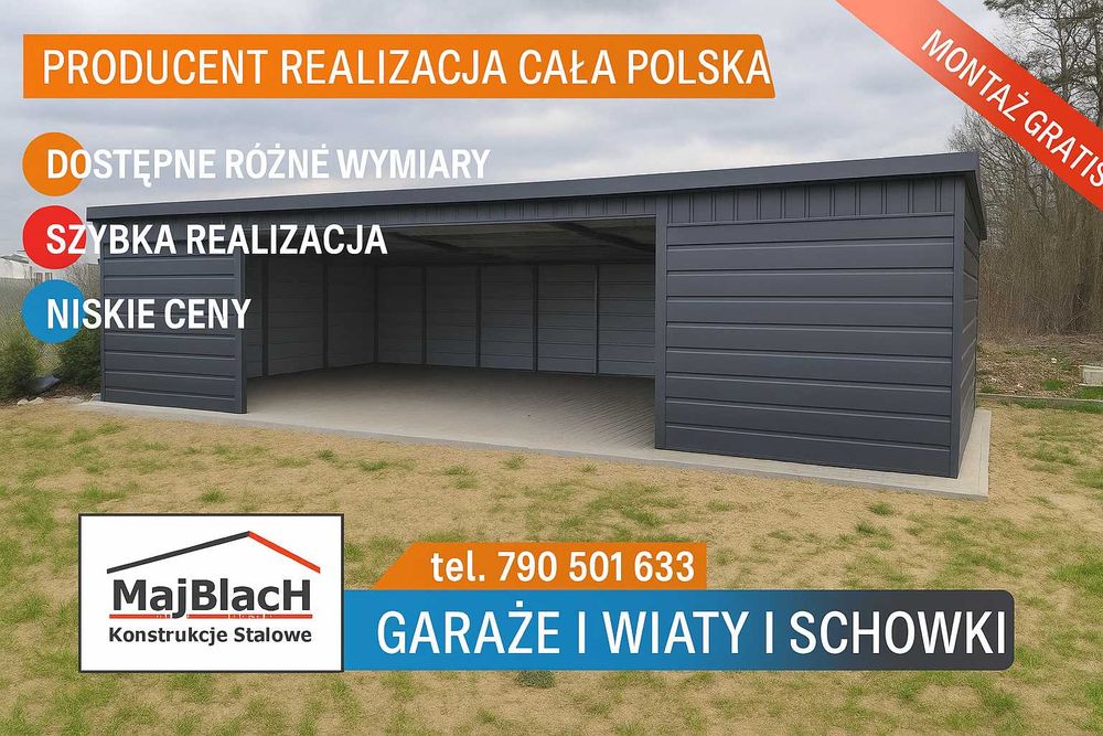 Grafitowy Otwarty GARAŻ BLASZANY |Carport| Zadaszenie  – Maj-Blach
