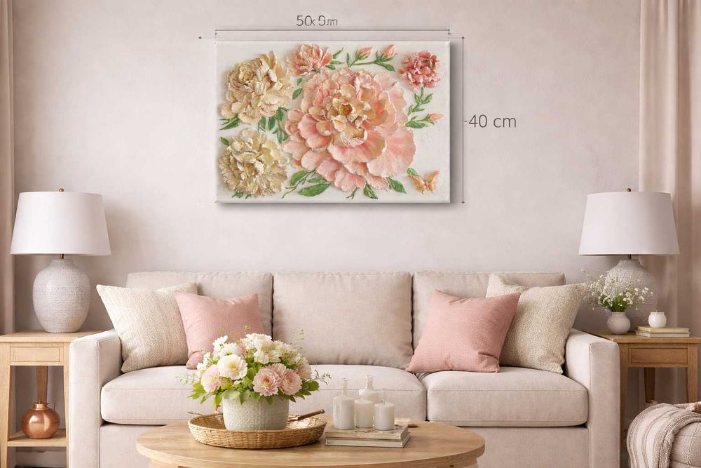 Об'ємна картина «Ніжність півоній» ручної роботи 50×40см