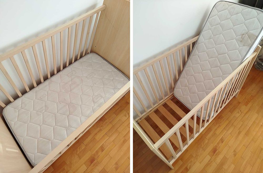 Cama de Bebé em madeira com colchão.