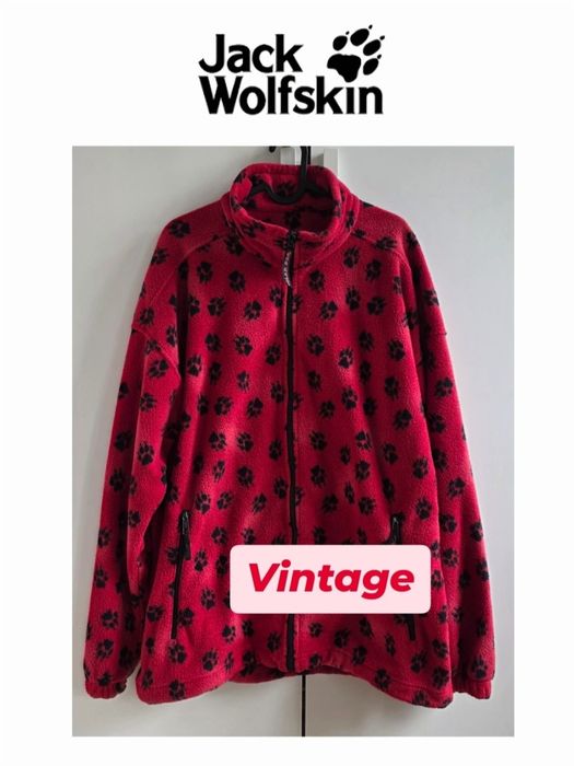 Jack Wolfskin vintage polar w łapki XXL czerwony rozpinany kurtka