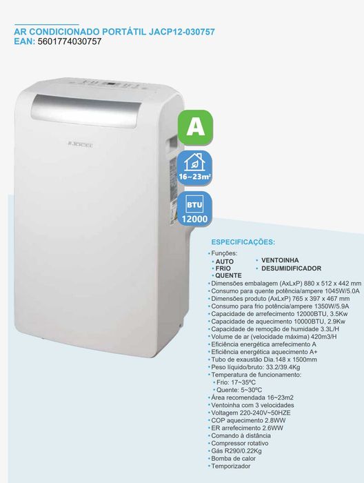 Ar Condicionado Portátil Jocel 12.000 BTU | Como Novo | Frio e Quente