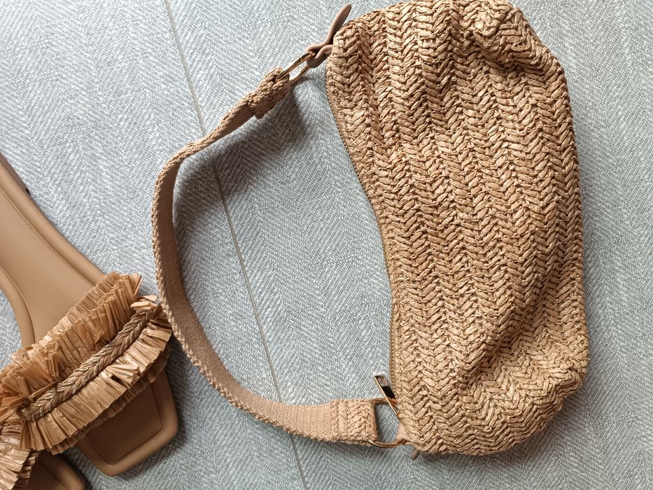 Zestaw klapki 39 torebka Primark Boho plecione natural