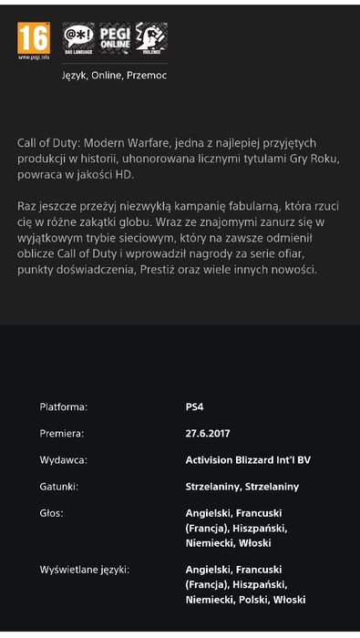 Call Of Duty Modern Warfare Remastered PL CoD MW na PS4 i PS5 BDB stan ...