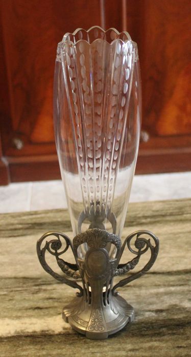 Jarra Art Nouveau em vidro com suporte em estanho, Portugal 1910/1920