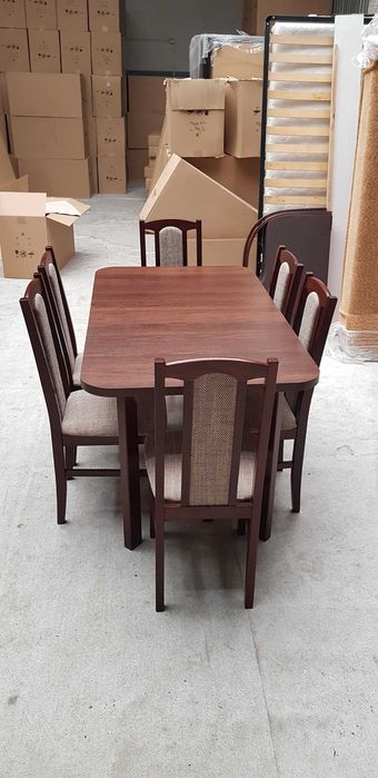 Nowe : STÓŁ + 6 KRZESEŁ, orzech + cappuccino , dostawa cała POLSKA