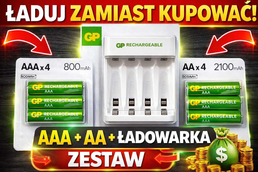 GP Ładowarka AA AAA + 8x Akumulatory 2100mAh 800mAh Zestaw Baterii