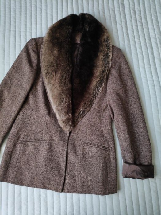 Płaszczyk, marynarka, futerko, elegancka, taliowany