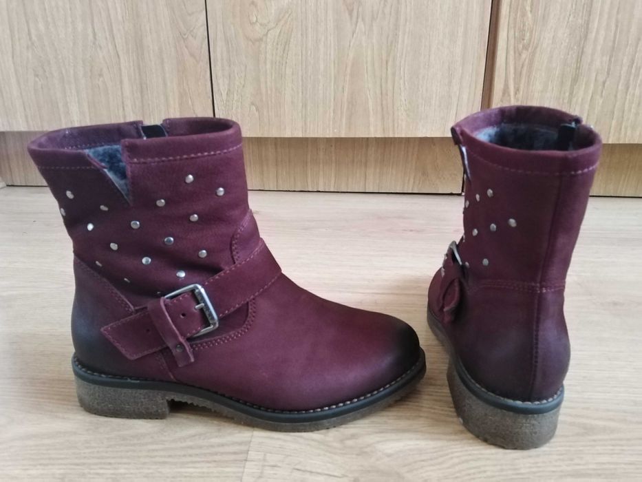 LASOCKI NOWE bordowe botki kozaki zimowe ćwieki skóra skórzane 36 23cm