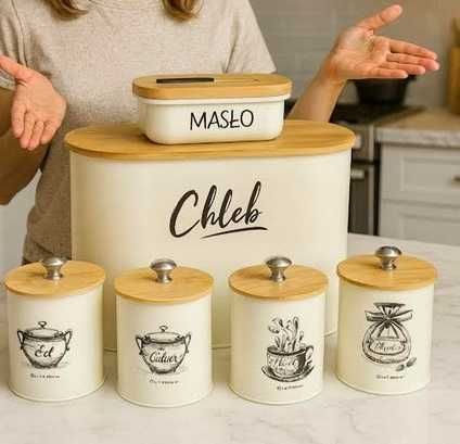 funkcjonalny zestaw chlebak + pojemniki + maselniczka