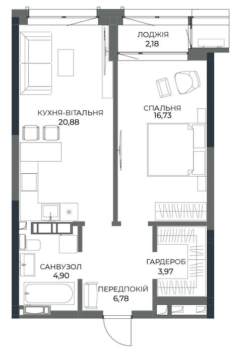 1-кімнатна квартира в ЖК "А136 Highlight Tower"