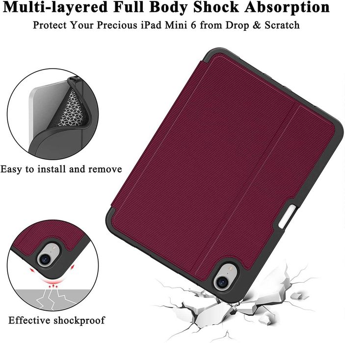 Nowe etui do iPad Mini 7 8,3 cala, bordowe, stojak, miejsce na Pencil