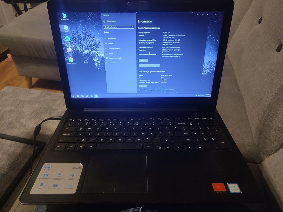Laptop dell inspiron 15 P75F  i7-8550u, radeon 530, uszkodzony