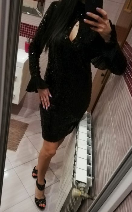 Nowa sukienka czarna cekiny cekinowa 38 m s/m wesele osiemnastka urodz