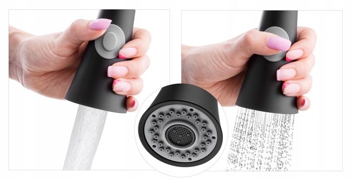 Bateria Kuchenna Czarna Wysoka Stojąca Elastyczna Wylewka Kran Zlewu