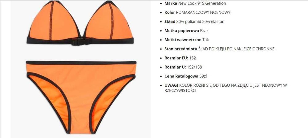New Look strój kąpielowy bikini kostium neonowy pomarańcz 12-13-15 l