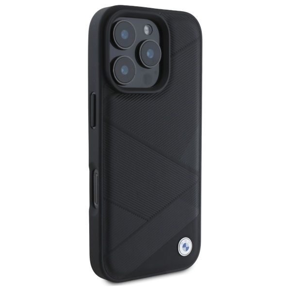 BMW BMHCP16X23RCGPK iPhone 16 Pro Max 6.9 czarny/black hardcase Sign Leather Crossing Lines Pattern