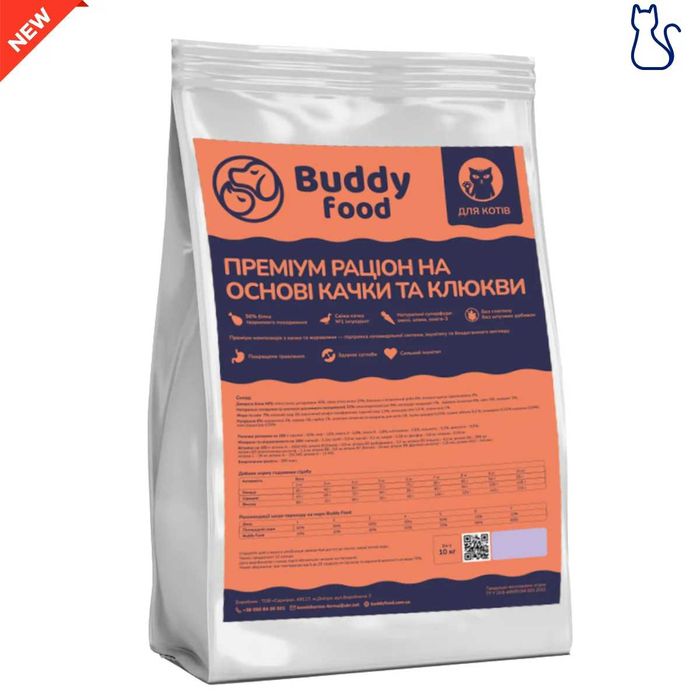 Сухий корм BuddyFood для котів та кішок з качкою і журавлиною