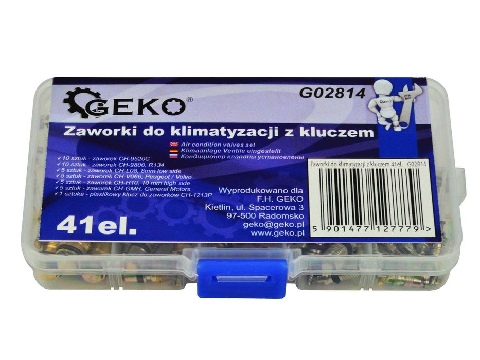 Клапани кондиціонера, комплект ніпелів з ключем Geko G02814, нипель