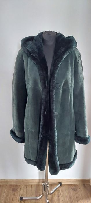 Prawdziwy kożuszek skórzany damski z kapturem, M/L