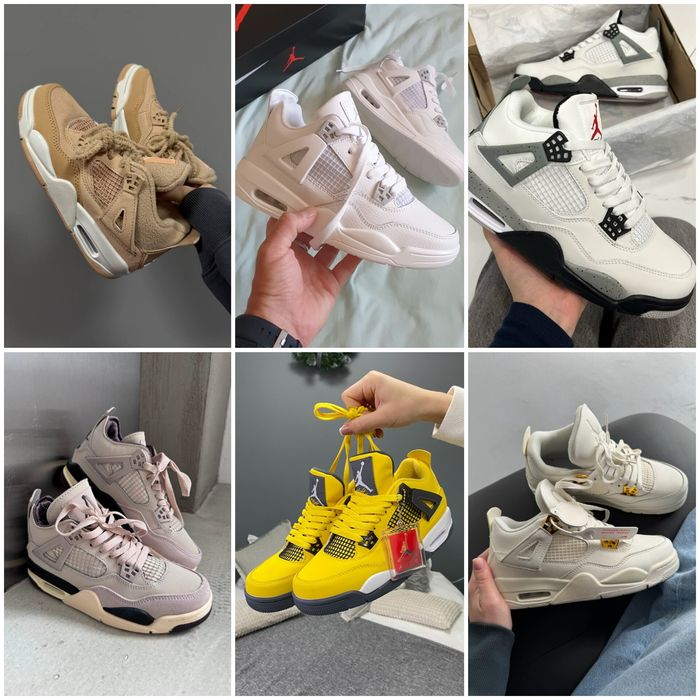 р36-45 Кросівки Nike Air Jordan 4 Retro Grey White Black Blue Pink