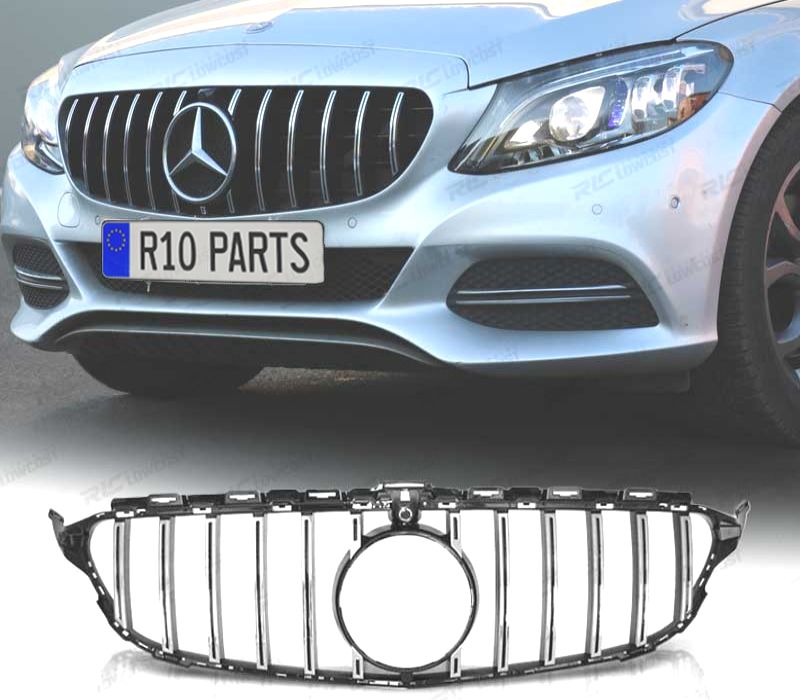 GRELHA MERCEDES CLASSE C W205 18-21 LOOK GTR PRETO CROMADO
