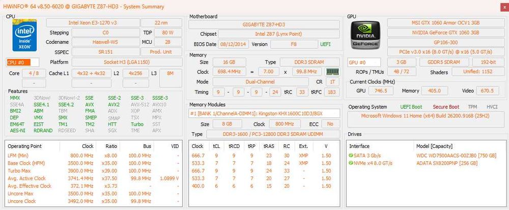 Komputer do pracy, szkoły, lekkich gier Intel Xeon E3 1270 V3 / GTX 1060 3GB / 16GB RAM