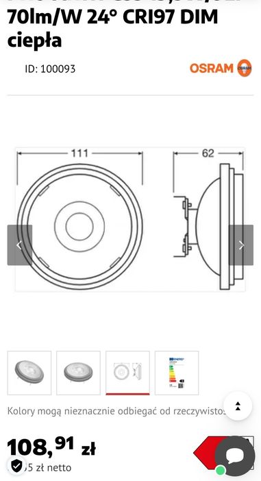 Żarówka OSRAM LED PARATHOM PRO AR111 G53 13,5W/927 70lm/W 24° CRI97 DI