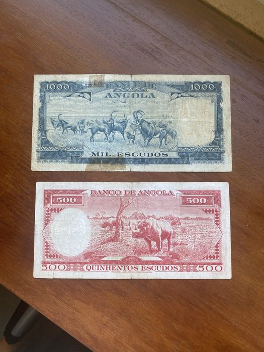 notas angola 500 e 1000 esc 62 / 1000esc carmona 72 / 20 patacas 96